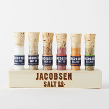 Load image into Gallery viewer, Six Vial Infused Salt Set with Branded Wood Stand